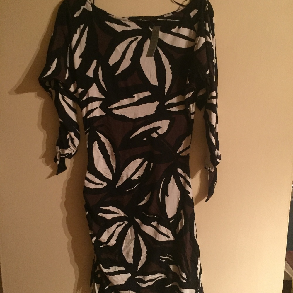 Cache Black & Brown Floral Stretchy Dress Size S